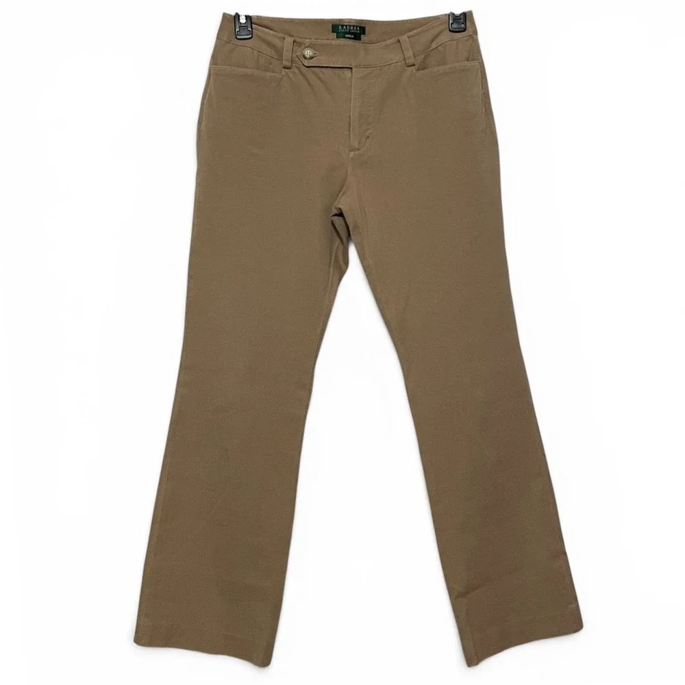 Lauren Ralph Lauren Adelle Pants 8 Tan Womens Straight Leg Stretch Cotton *READ*
